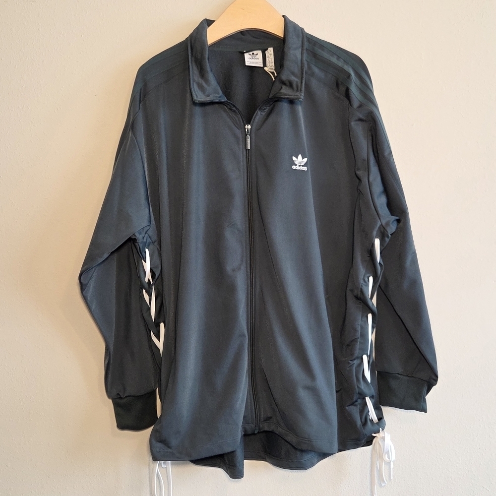 Adidas Men's Dark Green Lace Up Sides Full Zip Activewear Track Jacket Sz 3X